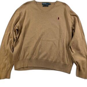 Polo by Ralph Lauren Vintage Sweater XL Beige V-Neck Classic Preppy Knit